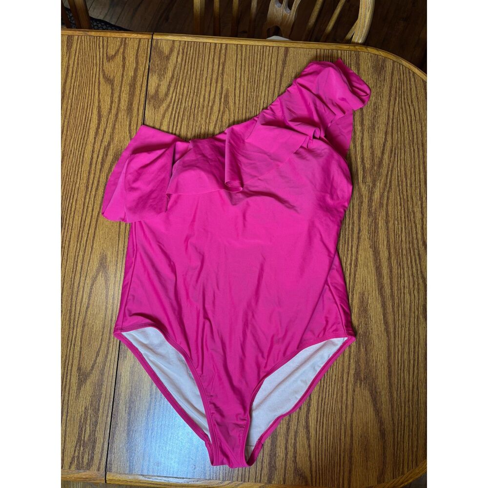 Kona Sol Women's Ruffle One Shoulder Full Coverage One Piece Swimsuit Pink 18